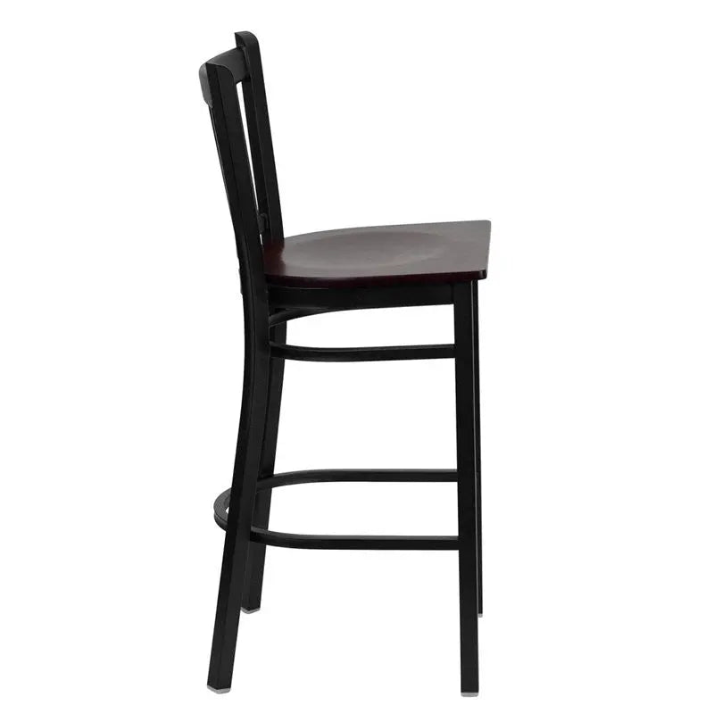 Dyersburg 29"H Metal Barstool Black Vertical Back, Mahogany Wood Seat iHome Studio
