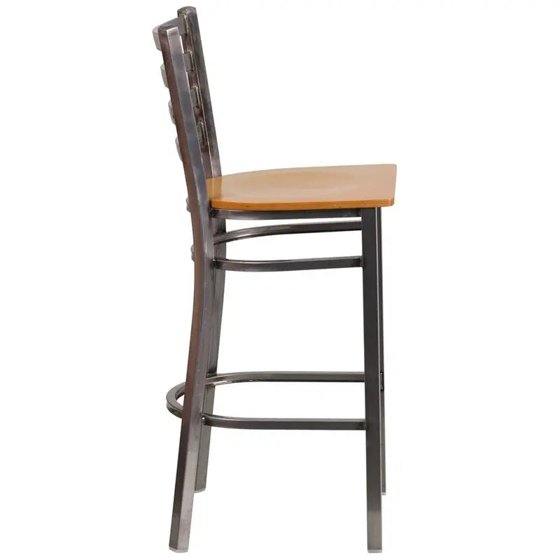 Dyersburg 29"H Metal Barstool Clear Coat Ladder Back, Natural Wood Seat iHome Studio