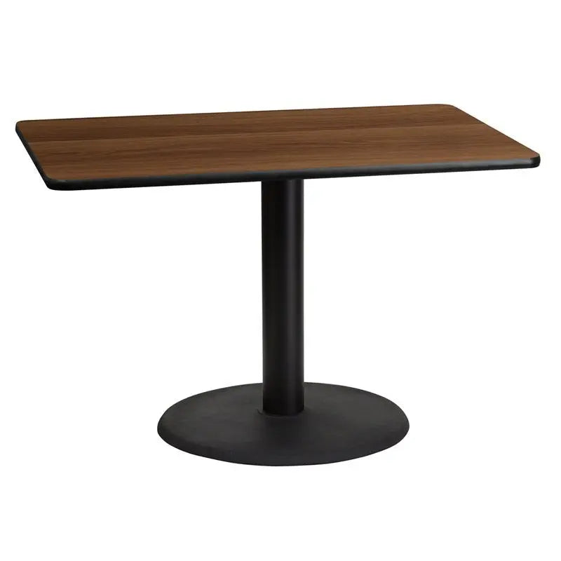 Dyersburg 30'' x 45'' Rectangular Walnut Laminate Table Top w/30"H Round Base iHome Studio