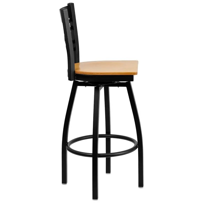 Dyersburg 30"H Metal Barstool Black ''X'' Style Back Swivel, Natural Wood Seat iHome Studio