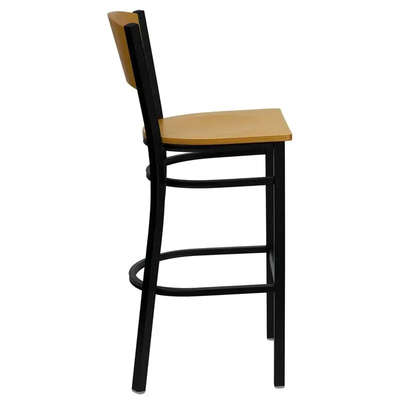 Dyersburg 30"H Metal Barstool Black Circle Back, Natural Wood Back & Seat iHome Studio