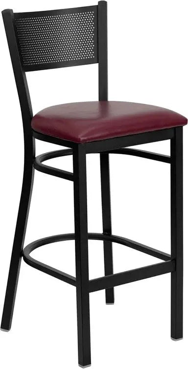 Dyersburg 30"H Metal Barstool Black Grid Back, Burgundy Vinyl Seat iHome Studio