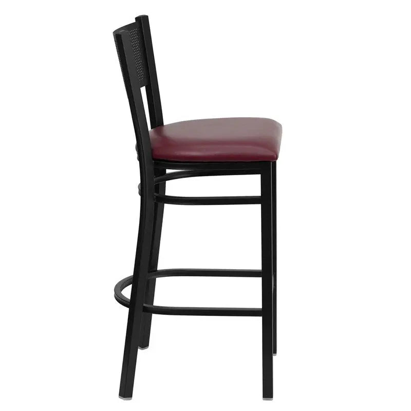 Dyersburg 30"H Metal Barstool Black Grid Back, Burgundy Vinyl Seat iHome Studio