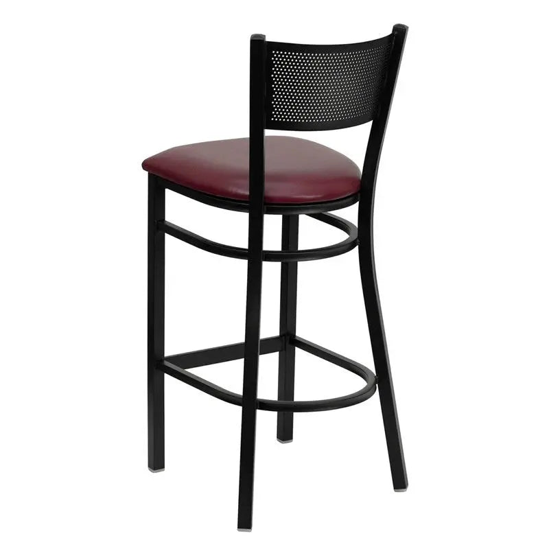 Dyersburg 30"H Metal Barstool Black Grid Back, Burgundy Vinyl Seat iHome Studio