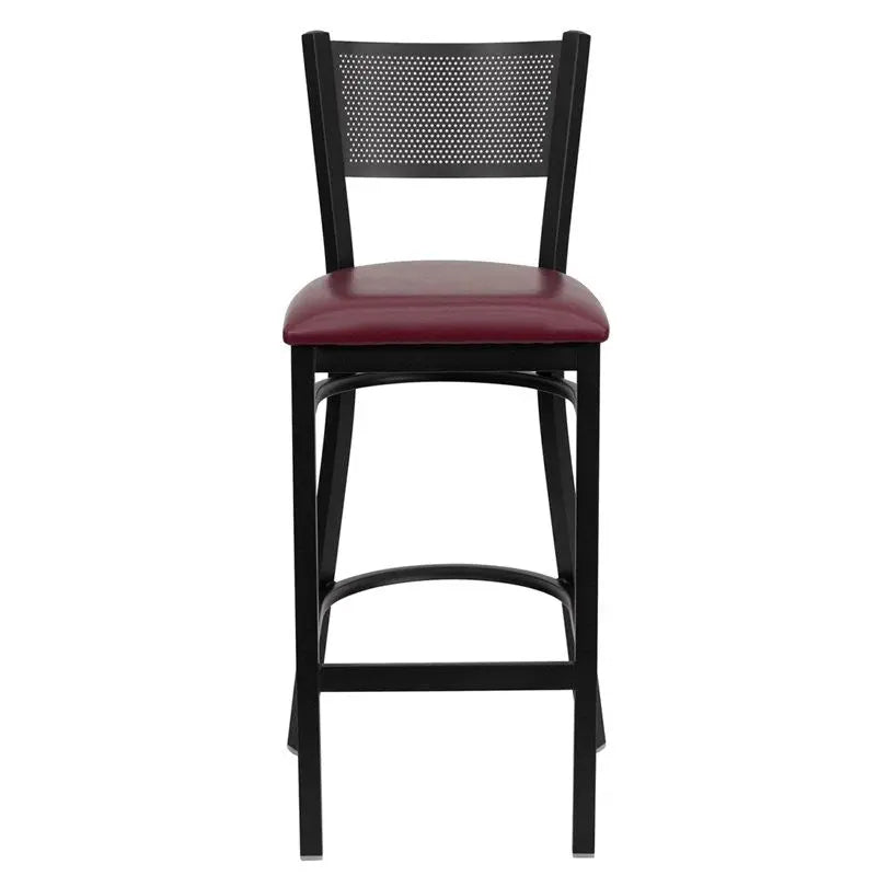 Dyersburg 30"H Metal Barstool Black Grid Back, Burgundy Vinyl Seat iHome Studio