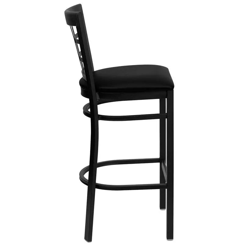 Dyersburg 31"H Metal Barstool Black Window Back, Black Vinyl Seat iHome Studio