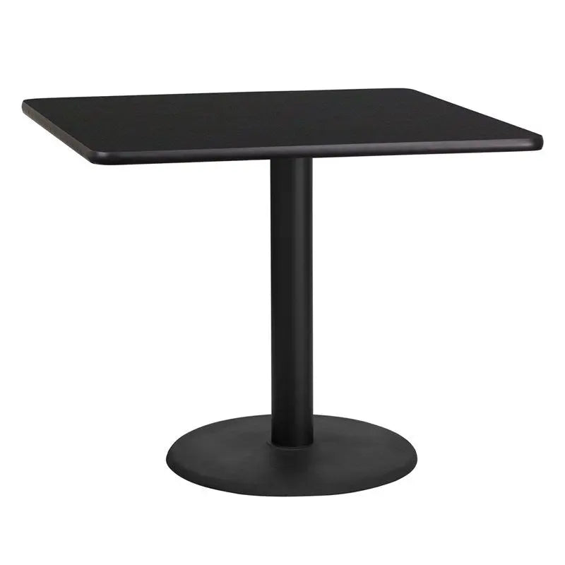 Dyersburg 36'' Square Black Laminate Table Top w/30"H Round Base iHome Studio