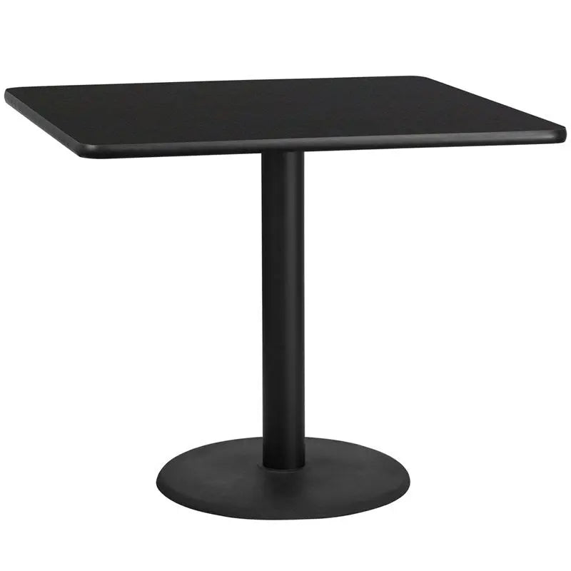 Dyersburg 42'' Square Black Laminate Table Top w/30"H Round Base iHome Studio