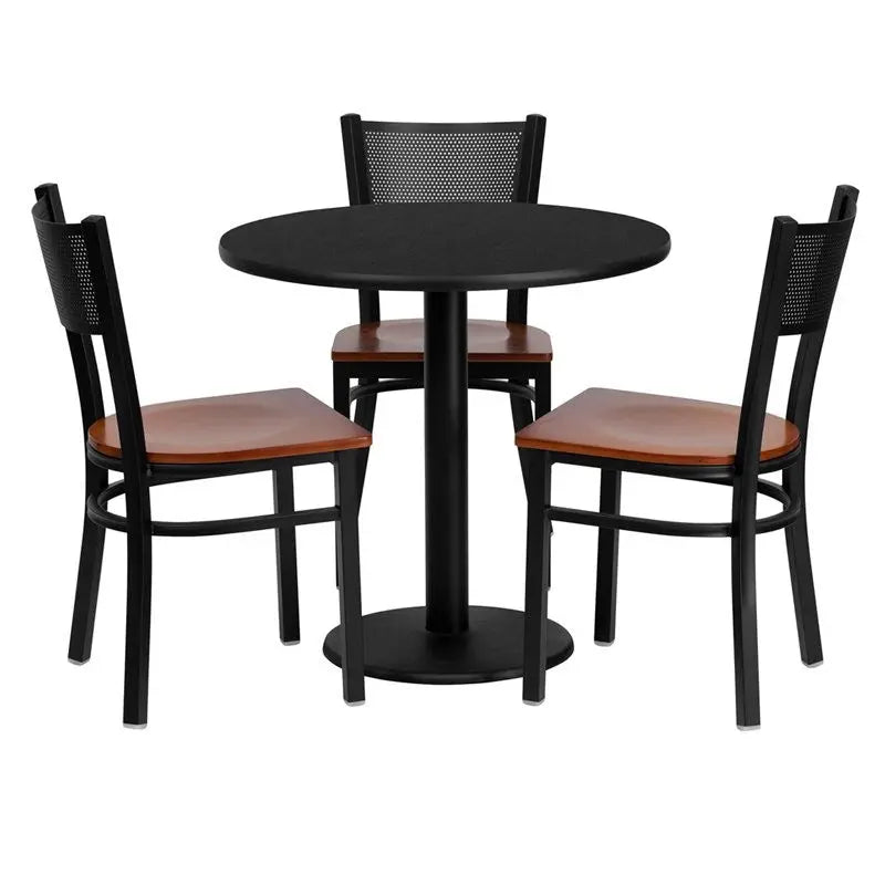 Dyersburg 4pcs Table Set Round 30" Black Laminate, Cherry Metal/Wood Chair iHome Studio