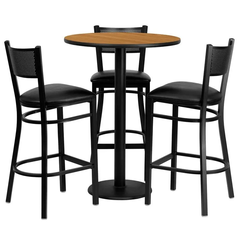 Dyersburg 4pcs Table Set Round 30" Natural Laminate, Black Vinyl Barstool iHome Studio