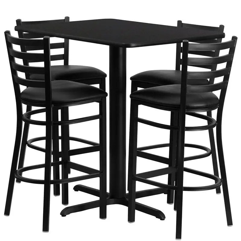 Dyersburg 5pcs Table Set Rectangular 24'' x 42'' Black Laminate, Black Barstool iHome Studio