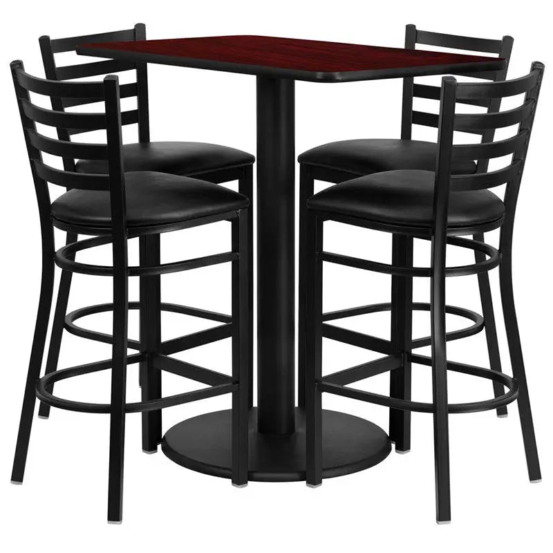 Dyersburg 5pcs Table Set Rectangular 24'' x 42'' Mahogany Laminate, Barstools iHome Studio
