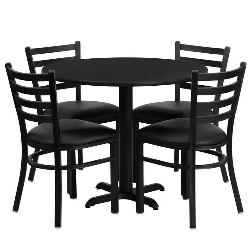 Dyersburg 5pcs Table Set Round 36" Black Laminate X-Base, Black Chair iHome Studio