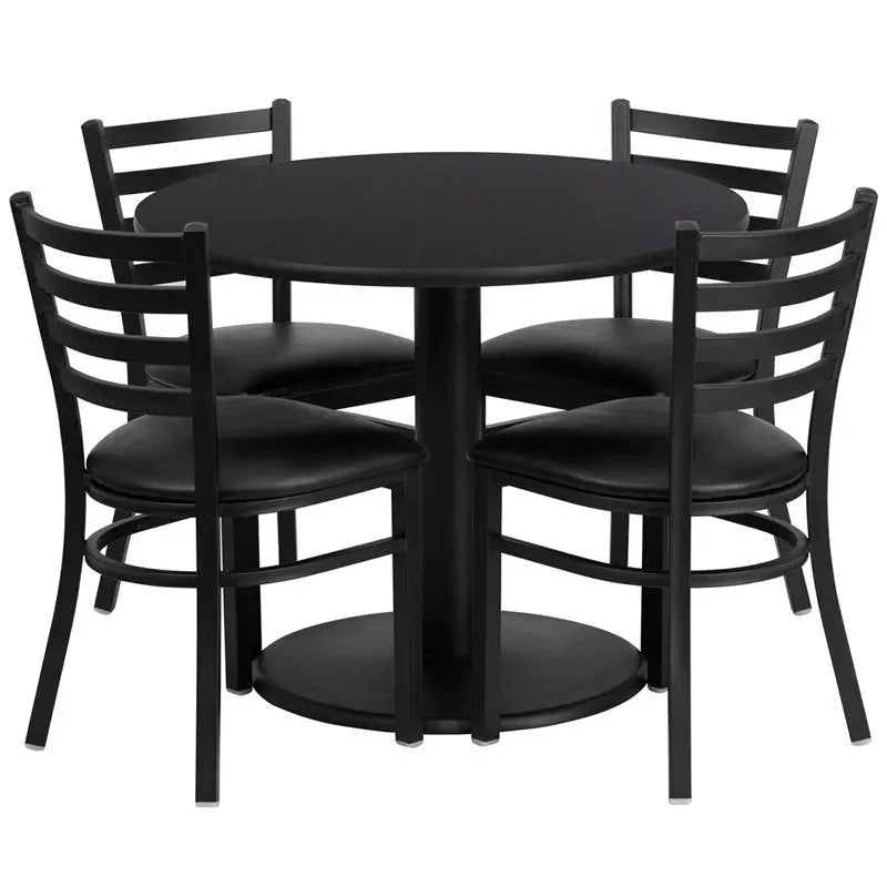 Dyersburg 5pcs Table Set Round 36" Black Laminate, Black Vinyl Chair iHome Studio