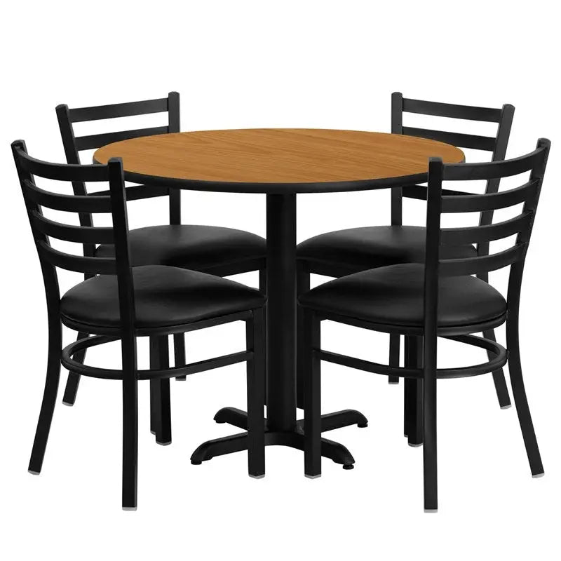 Dyersburg 5pcs Table Set Round 36" Natural Laminate X-Base, Black Chair iHome Studio