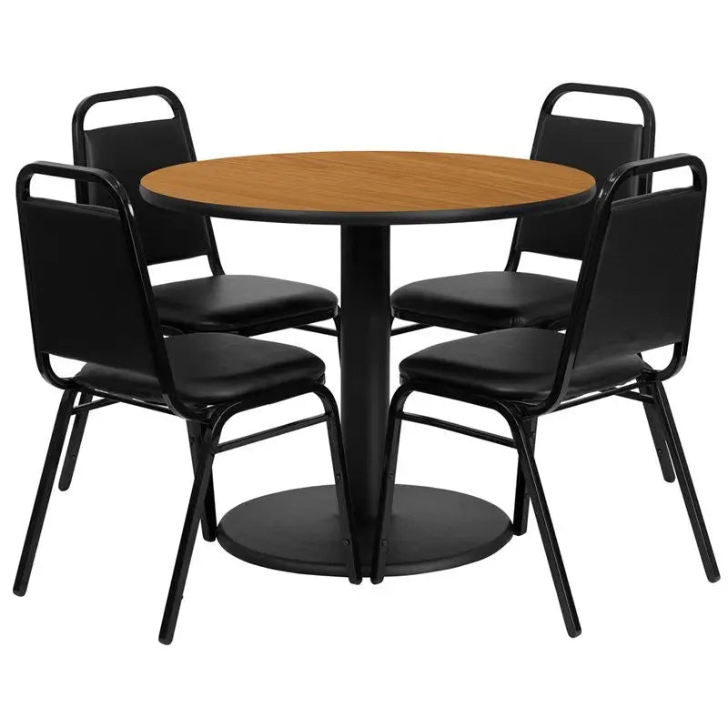 Dyersburg 5pcs Table Set Round 36" Natural Laminate, Black Banquet Chair iHome Studio