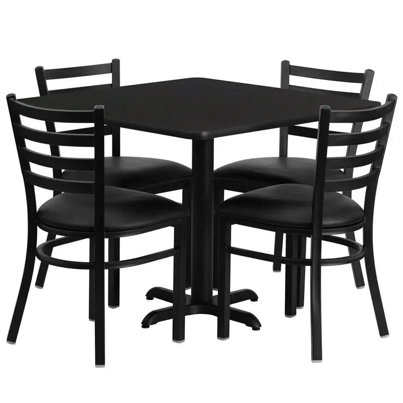 Dyersburg 5pcs Table Set Square 36" Black Laminate X-Base, Black Metal Chairs iHome Studio