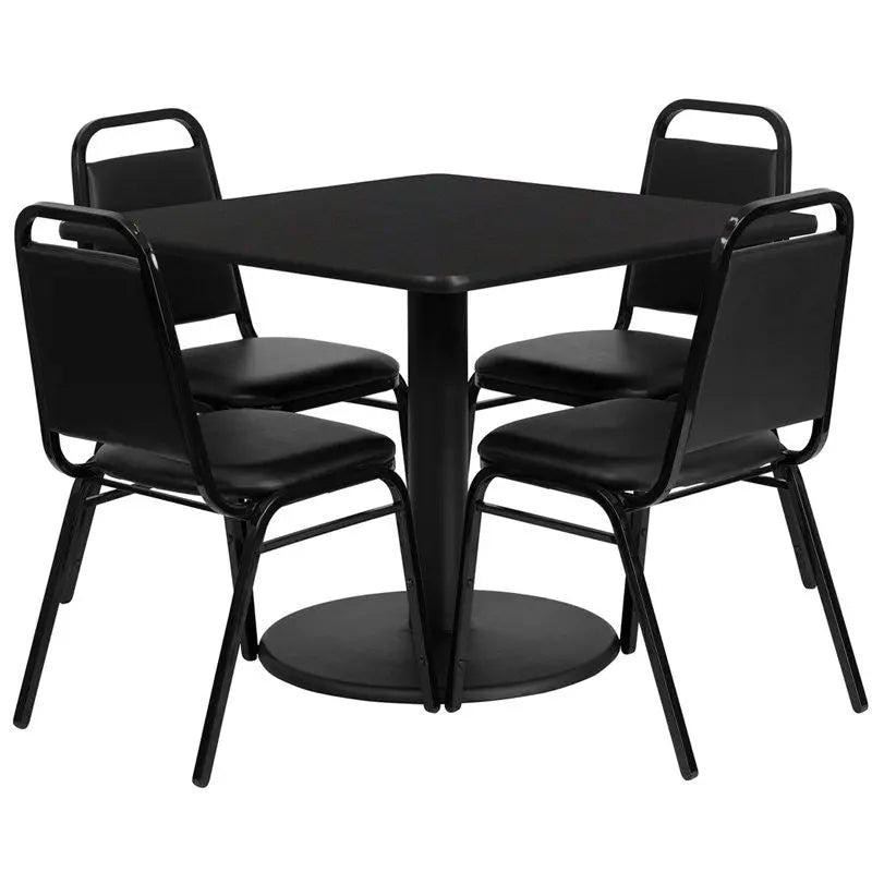 Dyersburg 5pcs Table Set Square 36" Black Laminate, Black Banquet Chair iHome Studio