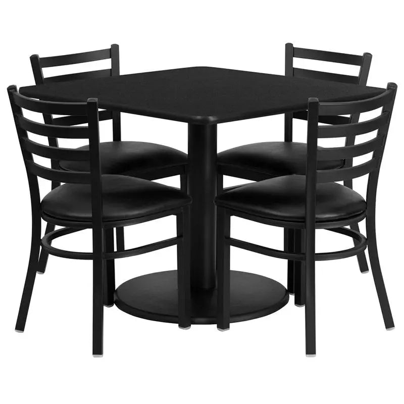 Dyersburg 5pcs Table Set Square 36" Black Laminate, Black Vinyl Chair iHome Studio