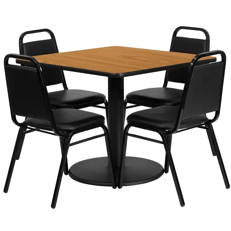 Dyersburg 5pcs Table Set Square 36" Natural Laminate, Black Banquet Chair iHome Studio