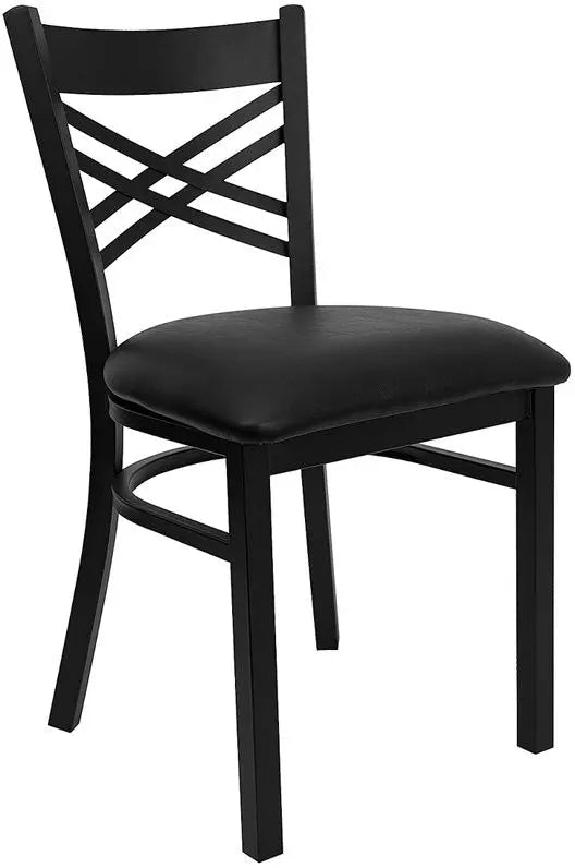 Dyersburg Metal Chair Black ''X'' Style Back, Black Vinyl Seat iHome Studio