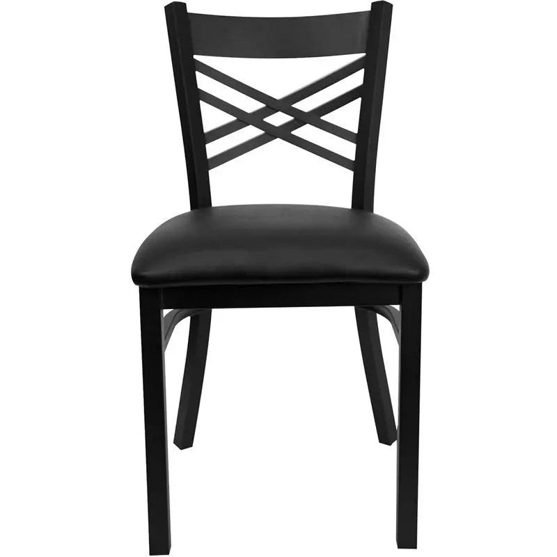 Dyersburg Metal Chair Black ''X'' Style Back, Black Vinyl Seat iHome Studio