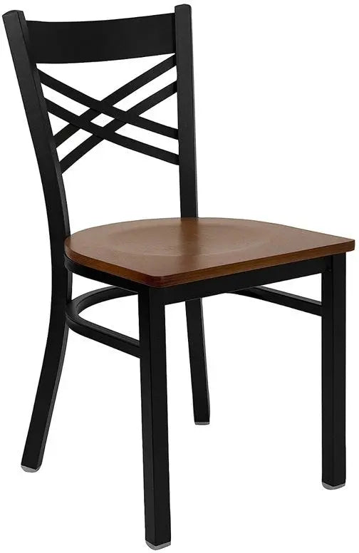 Dyersburg Metal Chair Black ''X'' Style Back, Cherry Wood Seat iHome Studio