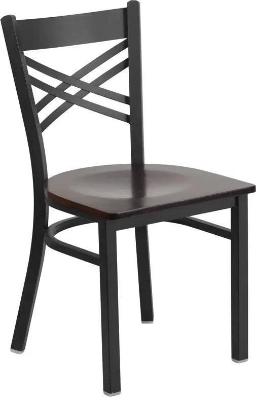 Dyersburg Metal Chair Black ''X'' Style Back, Walnut Wood Seat iHome Studio