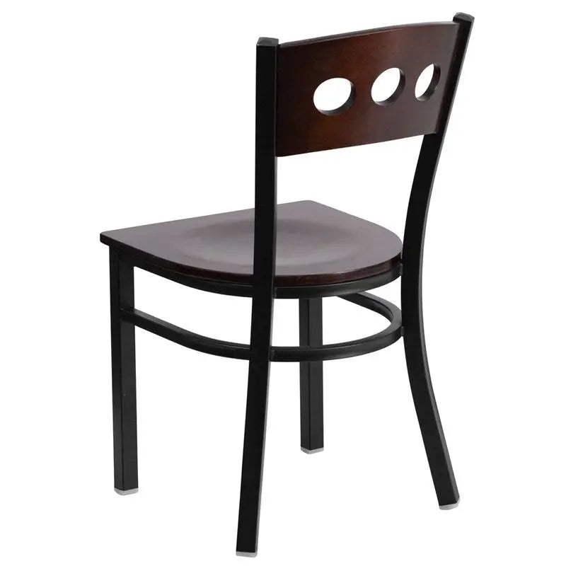 Dyersburg Metal Chair Black 3 Circle Back, Walnut Wood Back & Seat iHome Studio