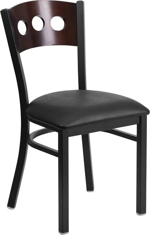 Dyersburg Metal Chair Black 3 Circle Back, Walnut Wood Back, Black Vinyl Seat iHome Studio