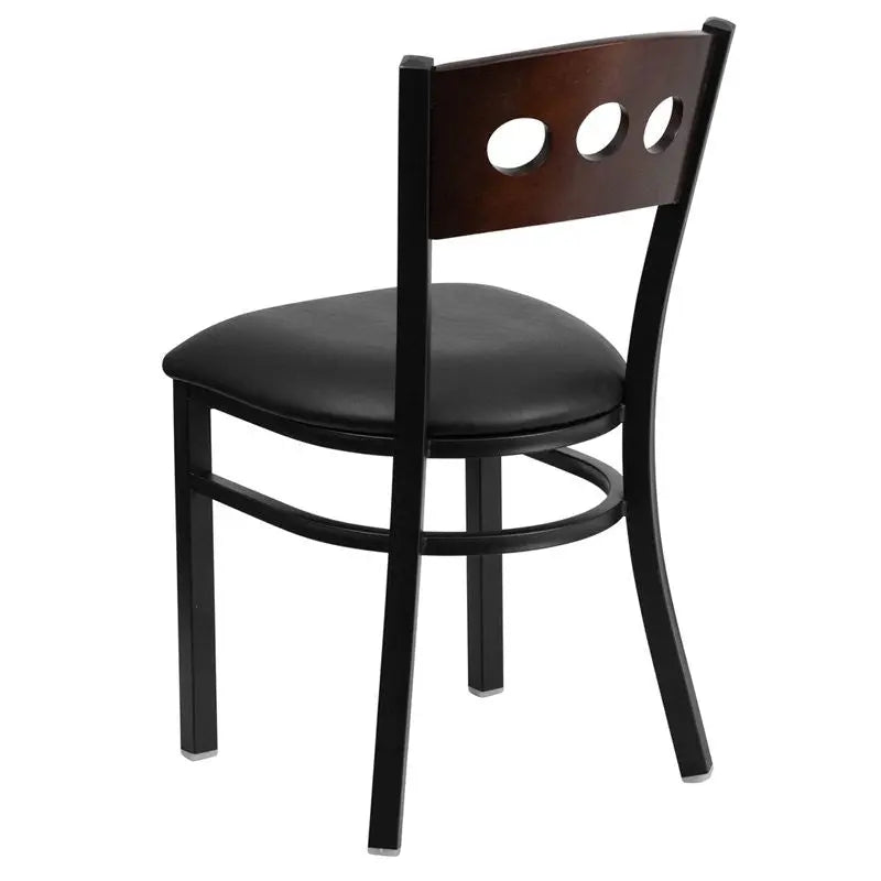 Dyersburg Metal Chair Black 3 Circle Back, Walnut Wood Back, Black Vinyl Seat iHome Studio