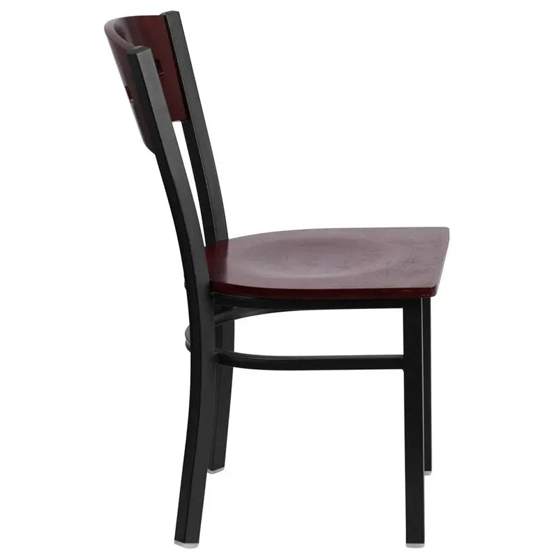 Dyersburg Metal Chair Black 4 Square Back, Mahogany Wood Back & Seat iHome Studio