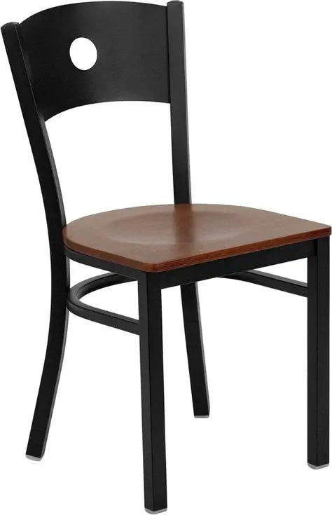 Dyersburg Metal Chair Black Circle Back, Cherry Wood Seat iHome Studio