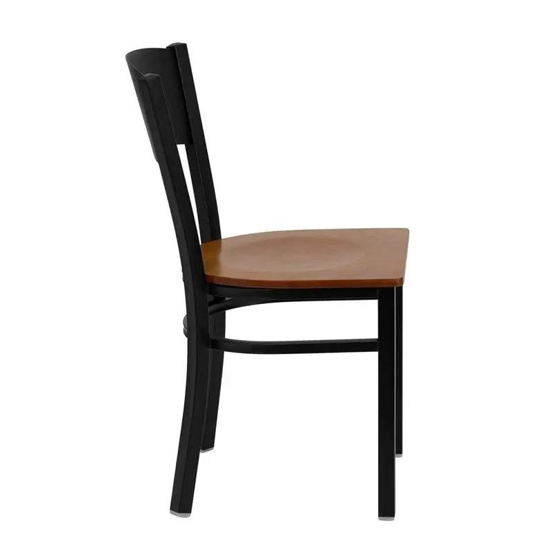 Dyersburg Metal Chair Black Circle Back, Cherry Wood Seat iHome Studio