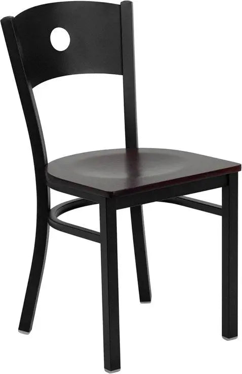 Dyersburg Metal Chair Black Circle Back, Mahogany Wood Seat iHome Studio