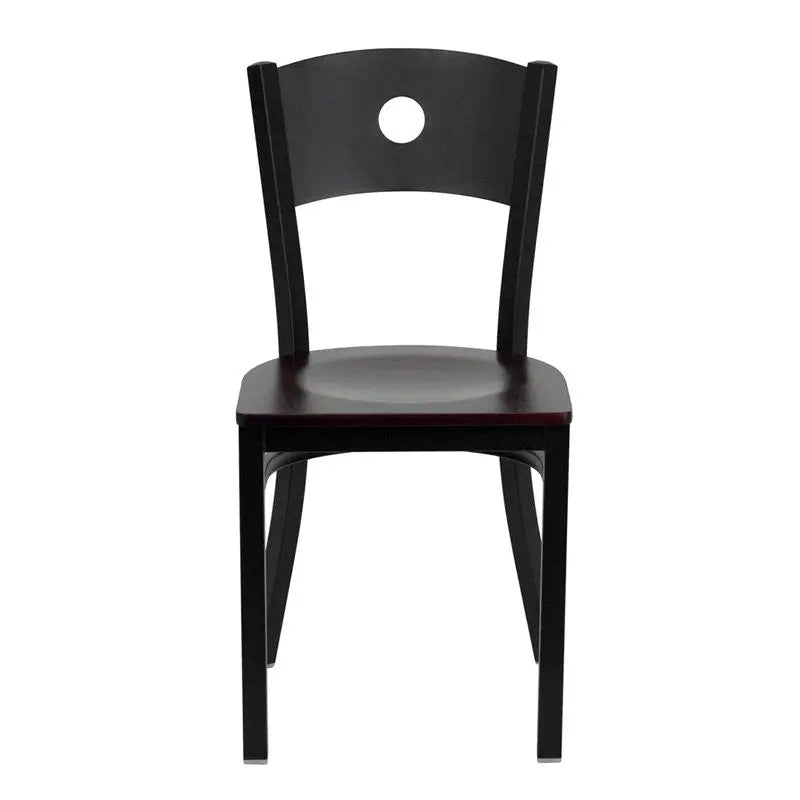 Dyersburg Metal Chair Black Circle Back, Mahogany Wood Seat iHome Studio