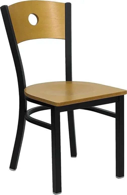 Dyersburg Metal Chair Black Circle Back, Natural Wood Back & Seat iHome Studio