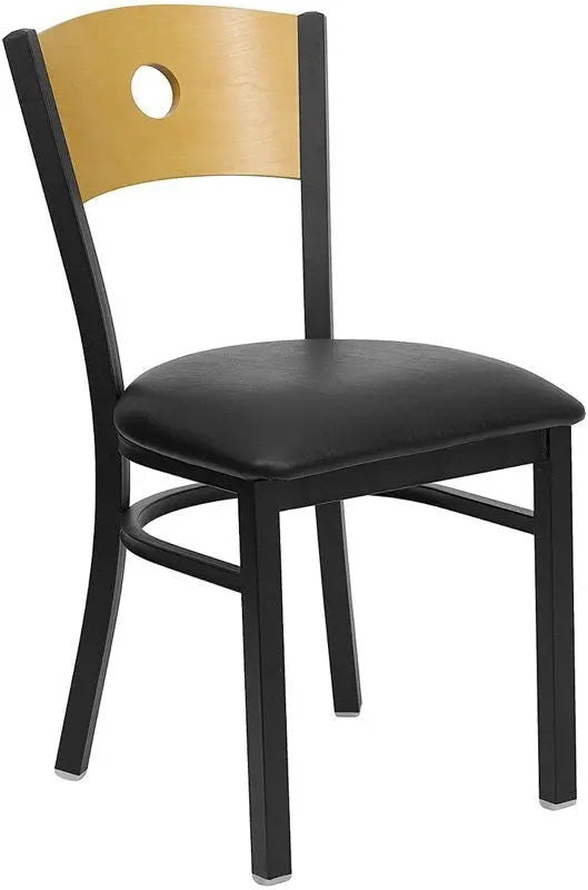 Dyersburg Metal Chair Black Circle Back, Natural Wood Back, Black Vinyl Seat iHome Studio