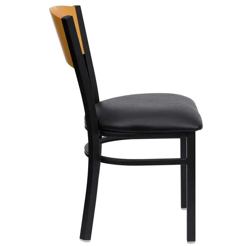 Dyersburg Metal Chair Black Circle Back, Natural Wood Back, Black Vinyl Seat iHome Studio