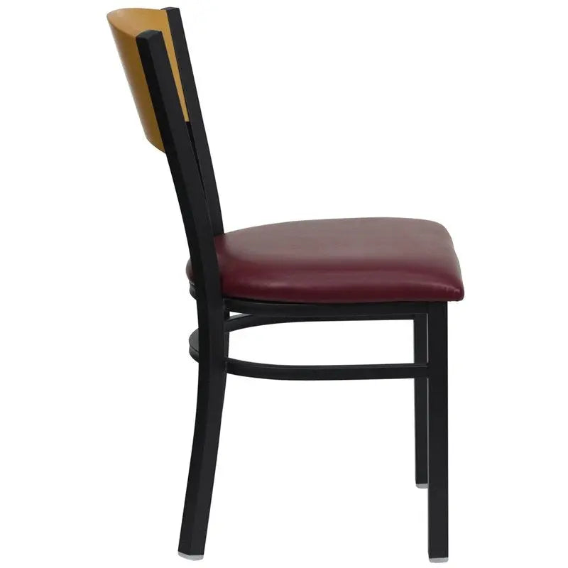 Dyersburg Metal Chair Black Circle Back, Natural Wood Back, Burgundy Vinyl Seat iHome Studio