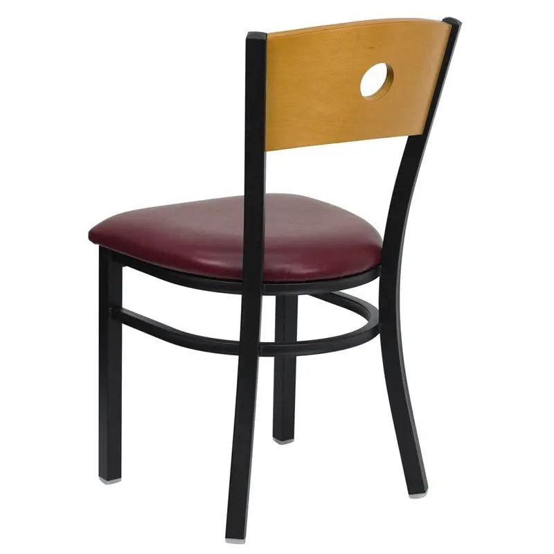 Dyersburg Metal Chair Black Circle Back, Natural Wood Back, Burgundy Vinyl Seat iHome Studio