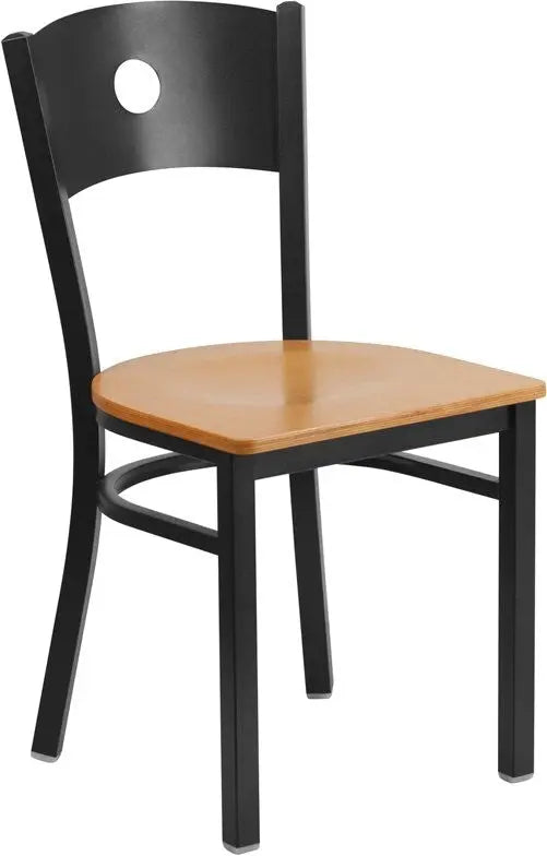 Dyersburg Metal Chair Black Circle Back, Natural Wood Seat iHome Studio
