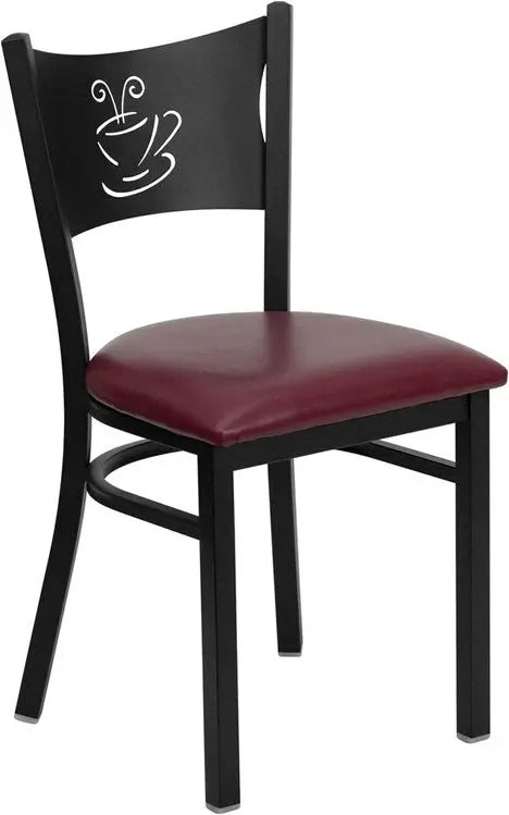 Dyersburg Metal Chair Black Coffee Back, Burgundy Vinyl Seat iHome Studio