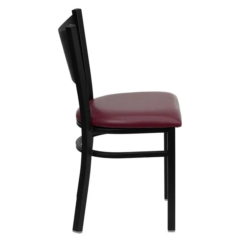 Dyersburg Metal Chair Black Coffee Back, Burgundy Vinyl Seat iHome Studio