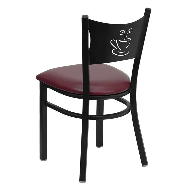 Dyersburg Metal Chair Black Coffee Back, Burgundy Vinyl Seat iHome Studio