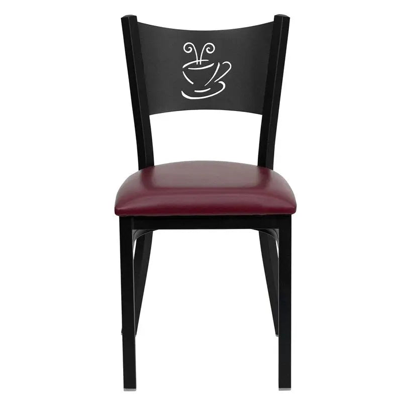 Dyersburg Metal Chair Black Coffee Back, Burgundy Vinyl Seat iHome Studio