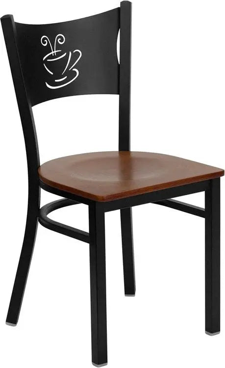 Dyersburg Metal Chair Black Coffee Back, Cherry Wood Seat iHome Studio