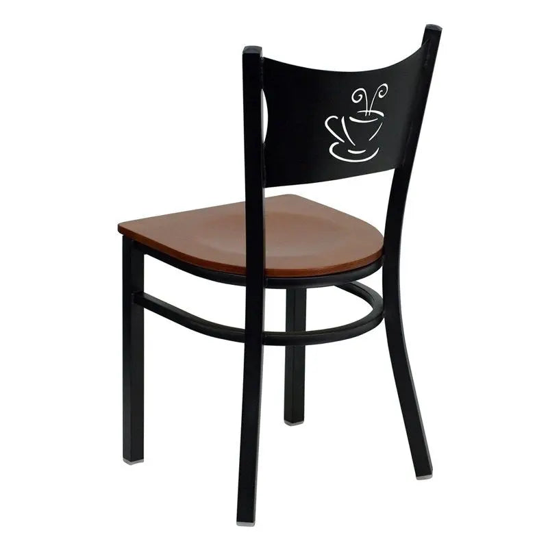 Dyersburg Metal Chair Black Coffee Back, Cherry Wood Seat iHome Studio