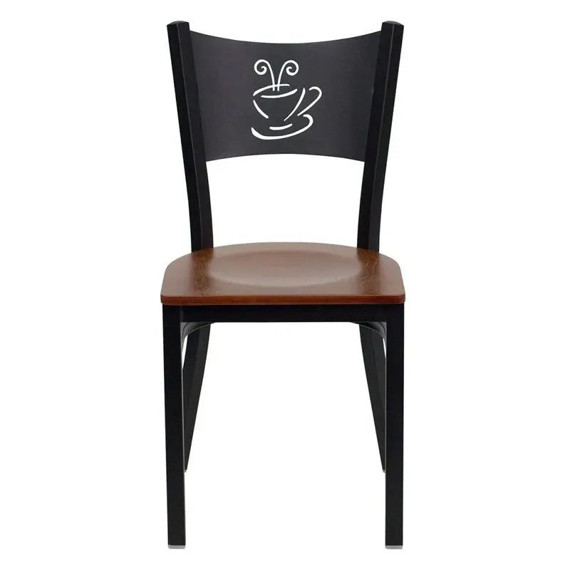 Dyersburg Metal Chair Black Coffee Back, Cherry Wood Seat iHome Studio