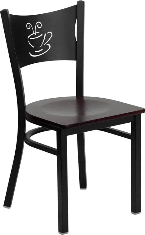 Dyersburg Metal Chair Black Coffee Back, Mahogany Wood Seat iHome Studio